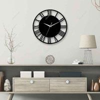 Garden Sanctuary 30Cm Decorative Metal Roman Numeral Skeleton Wall Clock - Black, Black
