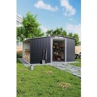 Metal Outdoor Garden Storage Shed with Log Storage