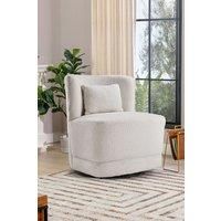 Teddy Bear Fur Upholstered Swivel Barrel Chair with Pillow