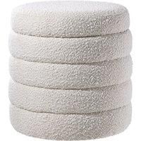 Beige Upholstered Round Storage Ottoman for Bedroom Living Room and Makeup Room