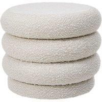 Beige Upholstered Round Storage Ottoman Foot Rest