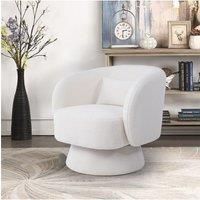 Off-White Upholstered Swivel Chair with Pillow