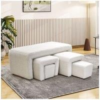 White Upholstered Teddy Fleece Ottoman Bench Set