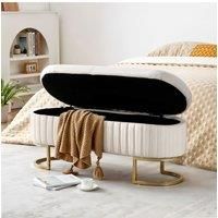 126x43x47cm White Upholstered Storage Bench Foot Rest