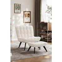 White Accent Chair Footstool Set Single Sofa Home Decor