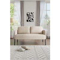 Beige-White Corduroy 2-Seat Sofa with Black Metal Legs