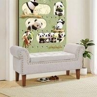 Beige Linen Upholstered Storage Bench