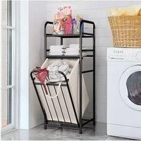 3-Tier Metal Tilt Out Laundry Hamper Shelf Bathroom Storage Organizer Rack