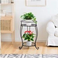 2-Tier Decorative Black Iron Plant Pot Stand for Indoor & Outdoor