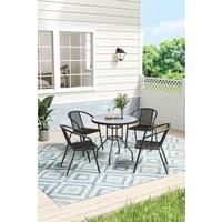 Garden Tempered Glass Round Table with 4 PE Rattan Chairs