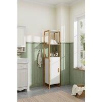 4-Tier Single-door Tall Bathroom Storage Cabinet with L-shaped Corner Brace