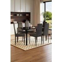 7pcs Dining Table Set of 6 Modern Faux Leather Dining Chairs and 1.4M Tempered Glass Table