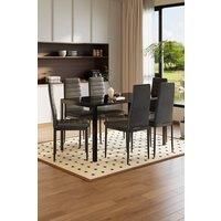 7pcs of 6 Modern Faux Leather Dining Chairs and 1.4M Tempered Glass Table