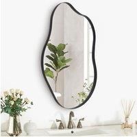 Black Asymmetrical Art Deco Wall Mirror Irregular Metal Frame Makeup Mirror for Living Room Bedroom Bathroom, 50cm W x 85cm H