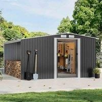 Garden Sanctuary 11 X 9Fts Waterproof 2 Doors Metal Garden Storage Shed With Log Storage, Black