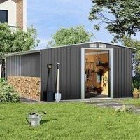 Garden Sanctuary 11 X 10Fts Black Metal Garden Storage Shed With Log Storage With 4 Vents, Black