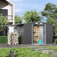 Garden Sanctuary 8 X 7Fts Garden Metal Storage Shed With Gabled Roof And Lean-to, Grey