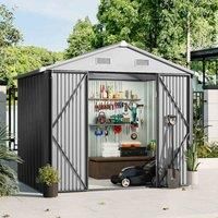 Garden Sanctuary 8 X 6Fts Metal Storage Shed With 2 Lockable Doors, Grey
