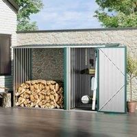 Garden Sanctuary 8 X 3Fts Green Steel Garden Storage Shed With Log Stacking Rack