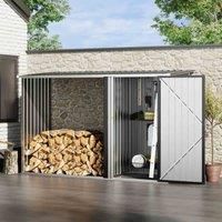 Garden Sanctuary 8 X 3Fts Steel Garden Storage Shed With Log Stacking Rack