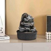 Garden Sanctuary Tiered Rock Water Fountain With Led Lights, Grey