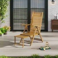 Garden Sanctuary Adjustable Bamboo Foldable Recliner Lounge Chair With Footrest, Brown