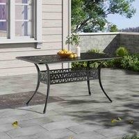 Garden Sanctuary Rectangular Cast Aluminum Dining Table With Parasol Hole, Black
