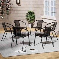 Garden Sanctuary 6 Pcs Pe Rattan Stacking Garden Chairs, Black