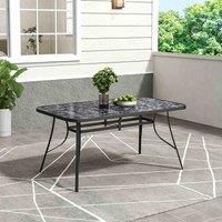 Garden Sanctuary 150Cm W Rectangular Tempered Glass Marble Coffee Table With Parasol Hole, Black