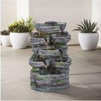 Faux Rockery Outdoor Water Fountain with Solar-Powered Lights
