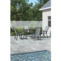 Garden Metal Slatted Dining Coffee Table with 4 Foldable Chairs