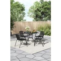 Garden Tempered Glass Round Table with 4 PE Rattan Chairs