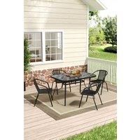 Rectangle Garden Tempered Glass Table with 4 PE Rattan Chairs