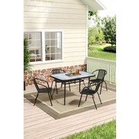 Rectangle Garden Tempered Glass Table with 4 PE Rattan Chairs