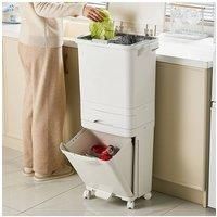49L 3-Tier Rolling Dustbin Dry Wet Separation Trash Bin with 2 Inner Buckets ( Detachable )