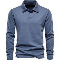 Solid Cotton Long Sleeve Polo Shirt