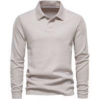 Solid Cotton Long Sleeve Polo Shirt