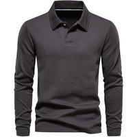 Solid Cotton Long Sleeve Polo Shirt