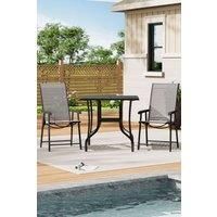 Square Garden Metal Slatted Coffee Table with 2 Foldable Chairs