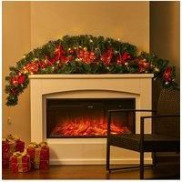 1.8m Artificial Christmas Swag with LED Light for Front Door Fireplace Bows Flowers Balls Decorative Swag Wreath