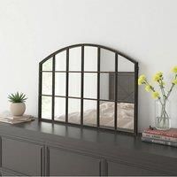 Modern Bronze Framed Arched Windowpane Wall Mirror for Decor