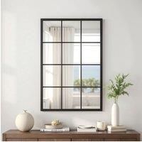 Classic Rectangular Black Metal Grid Window Mirror, 60cm W x 90cm H