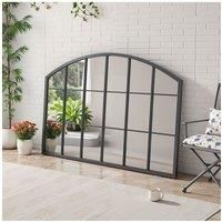 Modern Black Metal Arched Grid Decor Window Mirror, 110cm W x 70cm H