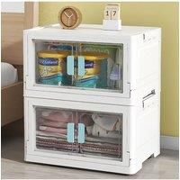 Set of 2 PP Collapsible Stackable Storage Boxes with Upper Lid and Transparent Front Door