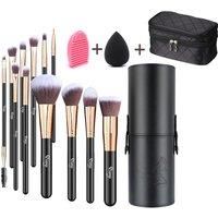 12 Pcs Professional Makeup Brush Set with Waterproof Travel Makeup Bag