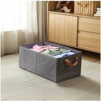 Living and Home 4 Pieces Foldable Fabric Clothing Storage Box Wardrobe Organizer with Handles in Grey