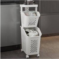 2-Tier Storage Rack Laundry Baskets with Casters