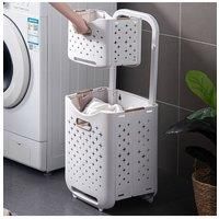2-Tier Foldable Laundry Baskets with Casters