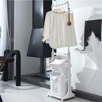 2-Tier Plastic Rolling Laundry Baskets with Hanging Rack