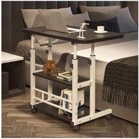 Height Adjustable Mobile Table Overbed Desk with Shelves